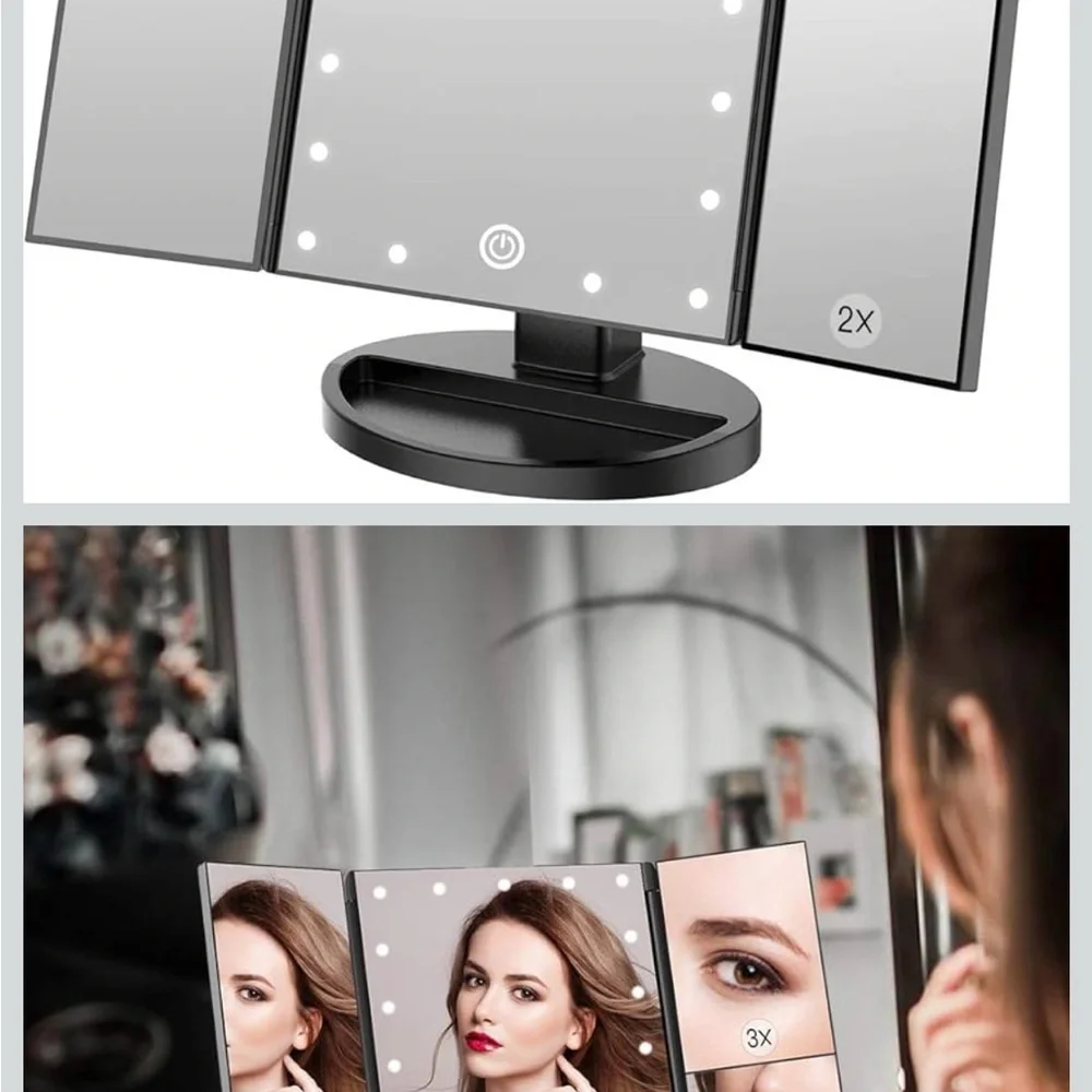 Tri-Fold LED Makeup Mirror